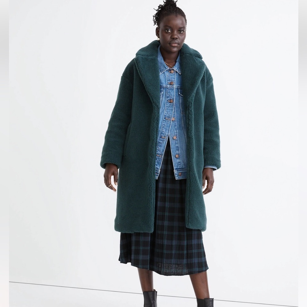Madewell (Re)sourced Sherpa Teddy Coat NC578 Womens Medium Green Boucle Plush